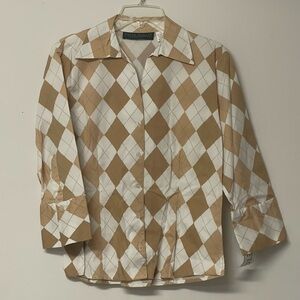 Harve Benard Tan and White Argyle Button Down